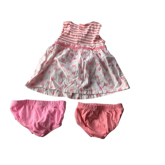 Kidgets Baby Girl 3pc Set Dress &  Bloomers Strawberry Print 0-3 Months - Picture 2 of 15